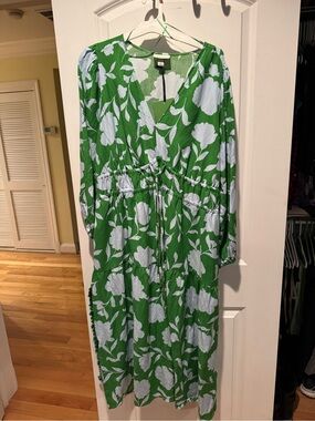Kate Spade x Target Rose Linen Long Sleeve Maxi Dress Green Nwt size 1x